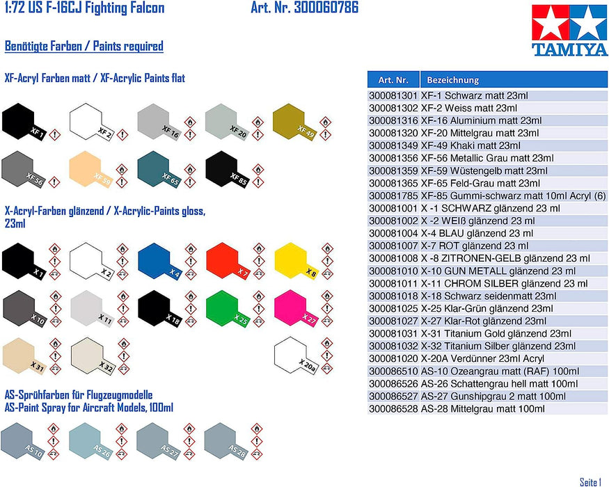 Tamiya TAM60786 300060786-1:72 US F-16CJ Fighting Falcon