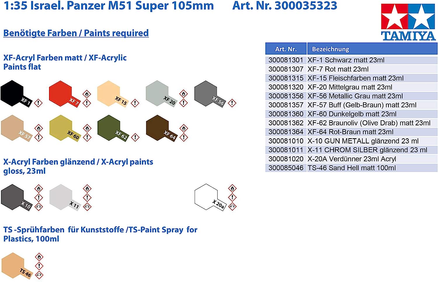 Tamiya 300035323 – 1:35 Israeli Tank M51 Super, 105 mm