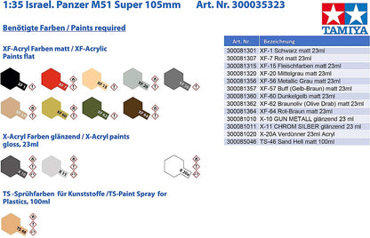 Tamiya 300035323 – 1:35 Israeli Tank M51 Super, 105 mm
