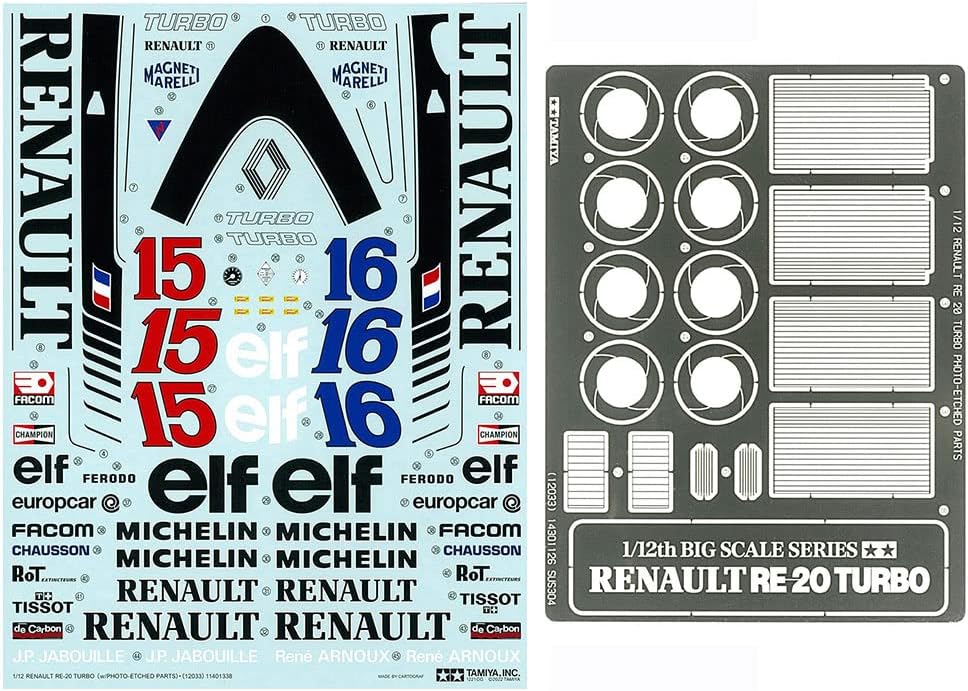 Tamiya 12033 1:12 Renault RE-20 m Photo Etching-Faithful Replica Building Plastic Craft Hobby Gluing Model Kit Assembly Unpainted, Multicoloured