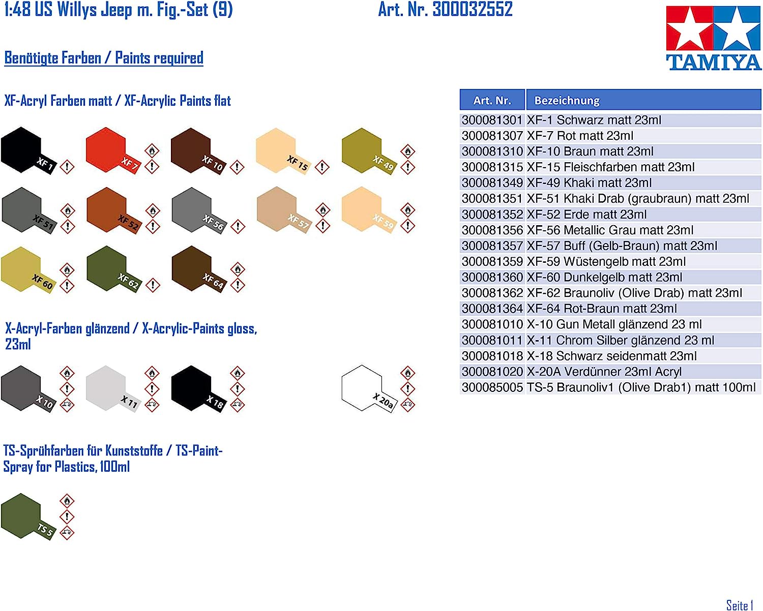 Tamiya 300032552-1:48 WWII US Willys Jeep mit Figuren-Set (9