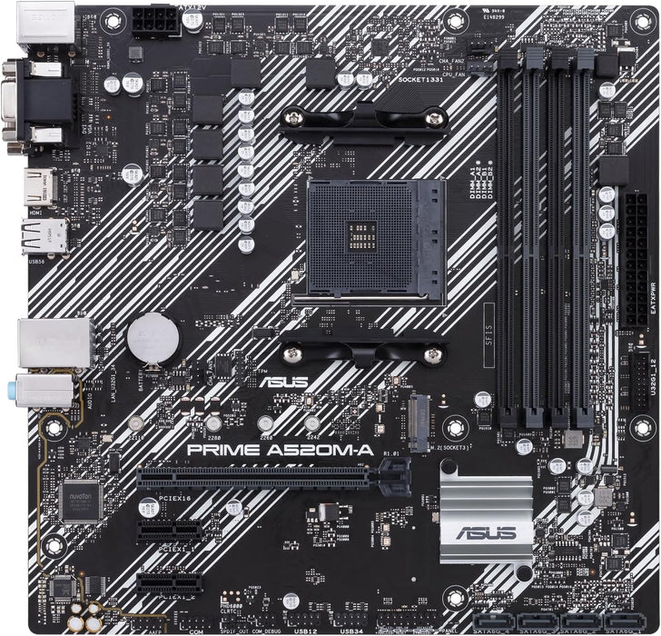 ASUS Prime A520M-A II/CSM Mainboard Sockel AM4 (AMD Ryzen, Micro-ATX, M.2, 1Gbit/s-Ethernet, SATA 6Gbit/s, USB 3.2 Gen 2 Typ-A