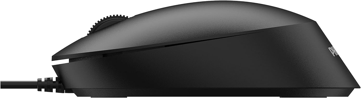 PHILIPS SPK7207B wired mouse - USB 2.0 connection, ergonomic design and 1,200 DPI sensor, quiet clicks, for left and right-handed users, compatible with PC, Mac, laptop, black