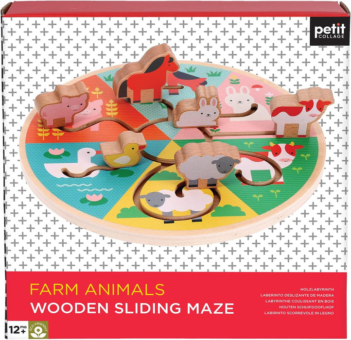 Petit Collage- Laberinto Deslizante de Madera de Animales de Granja, Medium (0810073342545