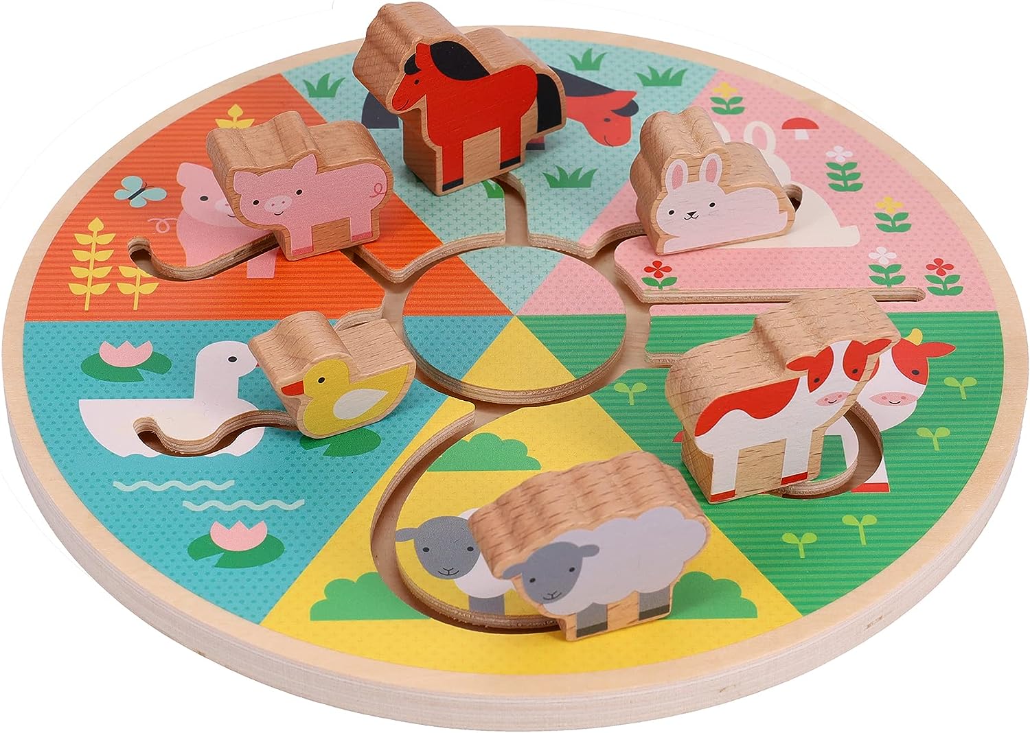 Petit Collage- Laberinto Deslizante de Madera de Animales de Granja, Medium (0810073342545