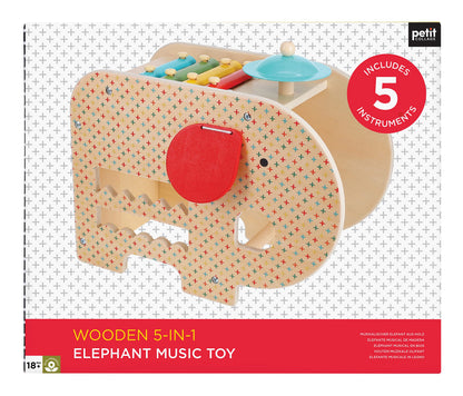 Petit Collage 0810073342996 5 in 1 Elefant Musikspielzeug aus Holz, Mehrfarbig, Einheitsgröße