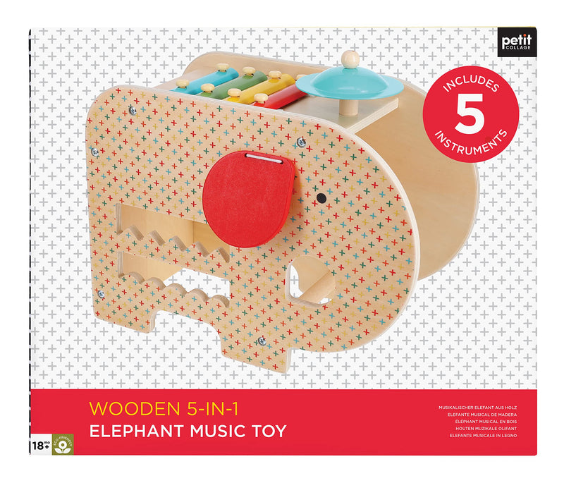Petit Collage 0810073342996 5 in 1 Elefant Musikspielzeug aus Holz, Mehrfarbig, Einheitsgröße