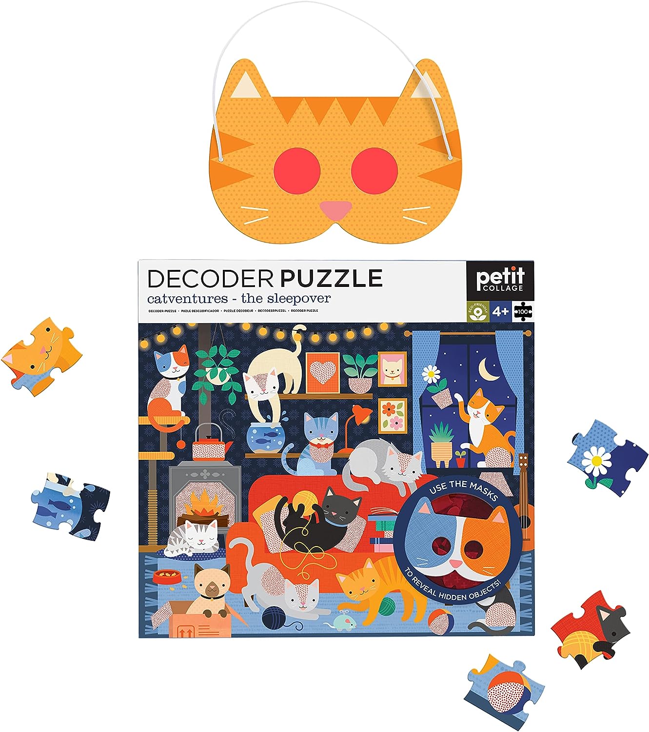 Petit Collage 0810073343016 Catventures Sleepover Decoder Puzzle, Multicoloured, One Size