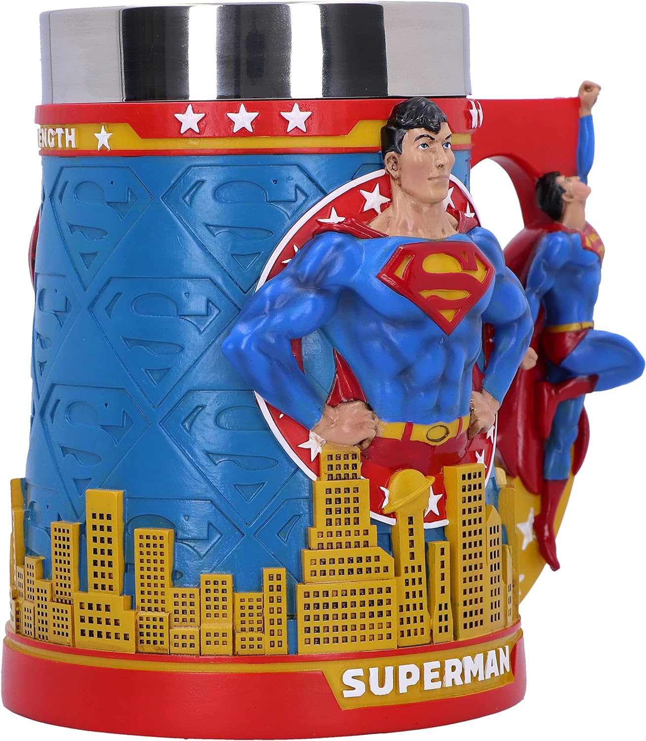 Nemesis Now Taza de cerveza Superman, diseño exclusivo, fundida en la mejor resina, pintada a mano por expertos, inserto extraíble