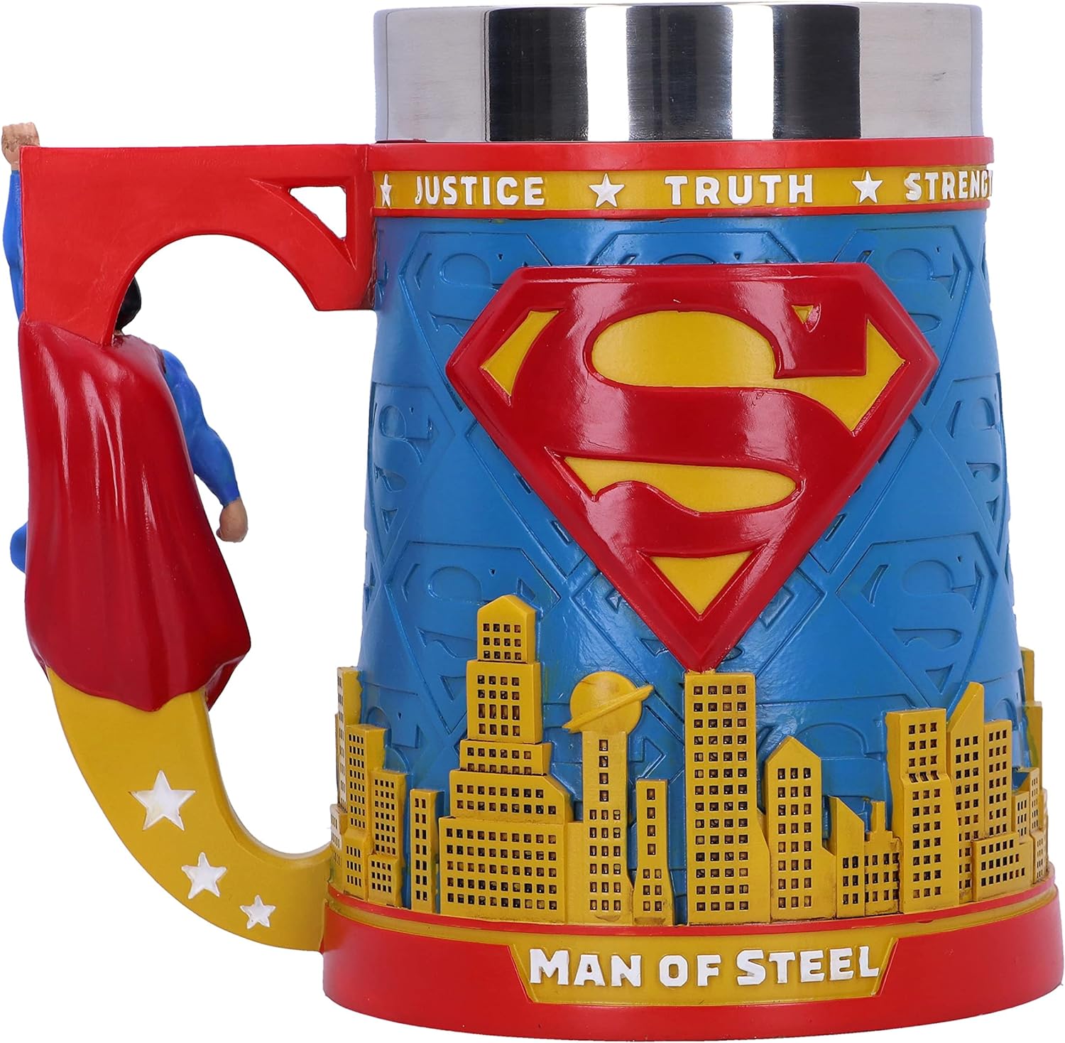 Nemesis Now Taza de cerveza Superman, diseño exclusivo, fundida en la mejor resina, pintada a mano por expertos, inserto extraíble