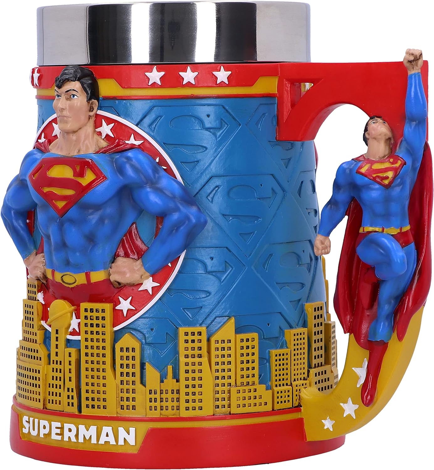 Nemesis Now Taza de cerveza Superman, diseño exclusivo, fundida en la mejor resina, pintada a mano por expertos, inserto extraíble