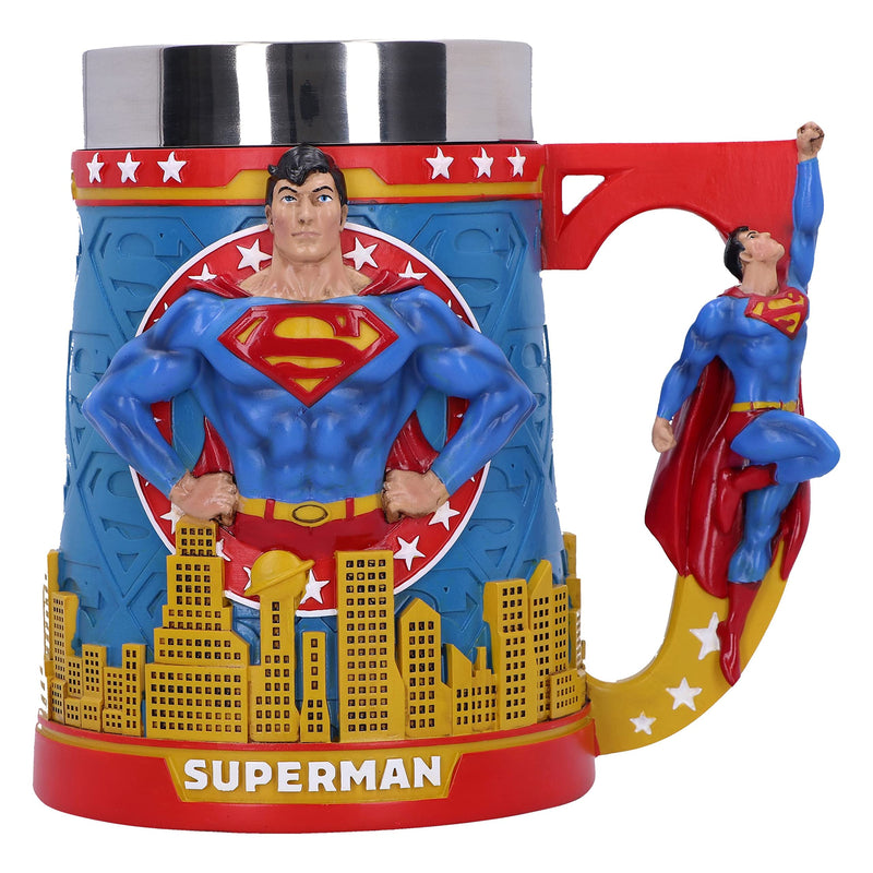 Nemesis Now Taza de cerveza Superman, diseño exclusivo, fundida en la mejor resina, pintada a mano por expertos, inserto extraíble