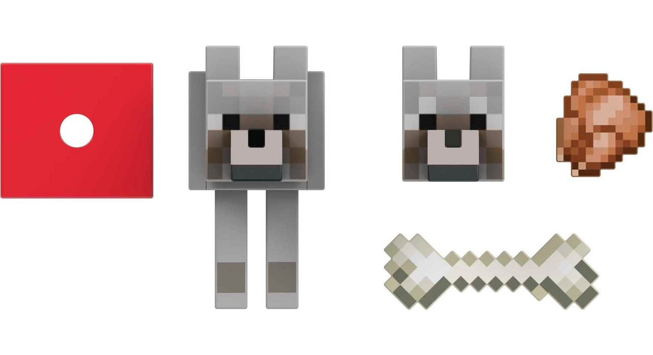 Minecraft Diamond Wolf Action Figure with Accessories Including Magnetic Bone, 5.5-inch Toy Collectible, HLN41