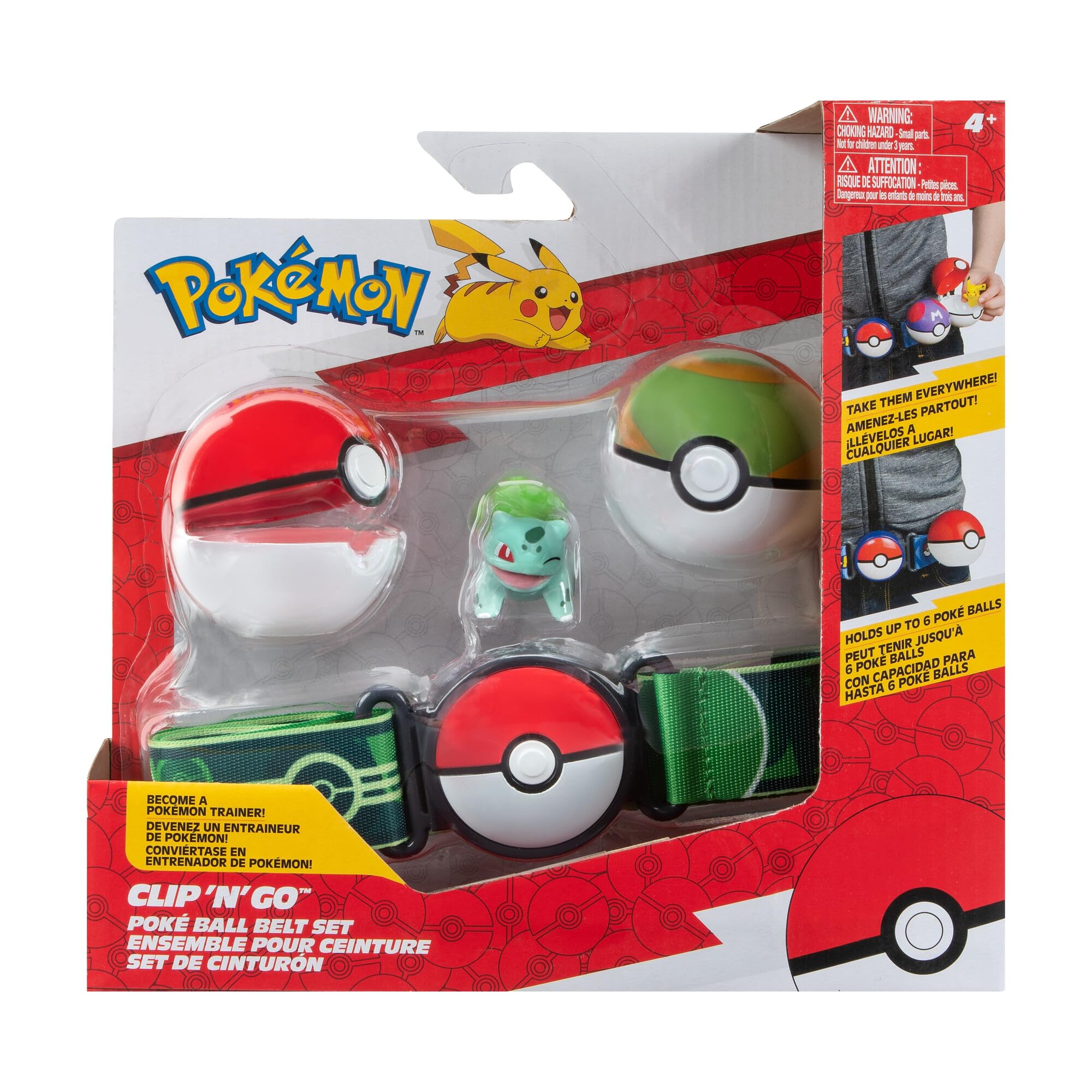Pokémon PKW3160 Set-2-Inch Bulbasaur Battle Figure with Clip ‘N’ Go Belt Plus Nest Ball and Pokéball Accessories Poke ball, Nest Ball and Bulbasaur