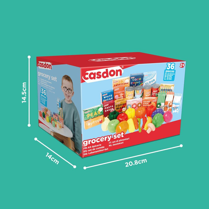 Casdon Grocery Set. Family Favourites Toy Grocery Set for Children Aged 2+. Features Fruits, Vegetables, Cans and More
