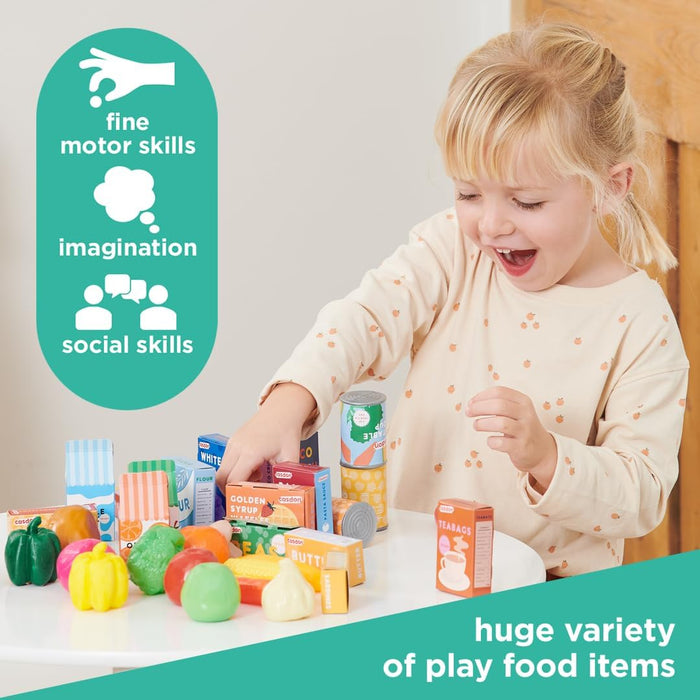 Casdon Grocery Set. Family Favourites Toy Grocery Set for Children Aged 2+. Features Fruits, Vegetables, Cans and More