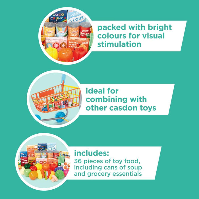 Casdon Grocery Set. Family Favourites Toy Grocery Set for Children Aged 2+. Features Fruits, Vegetables, Cans and More