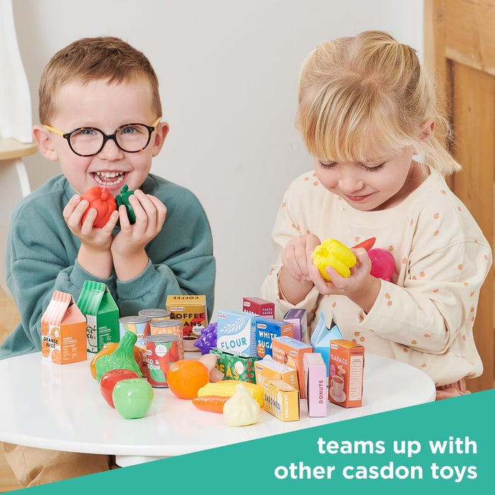 Casdon Grocery Set. Family Favourites Toy Grocery Set for Children Aged 2+. Features Fruits, Vegetables, Cans and More
