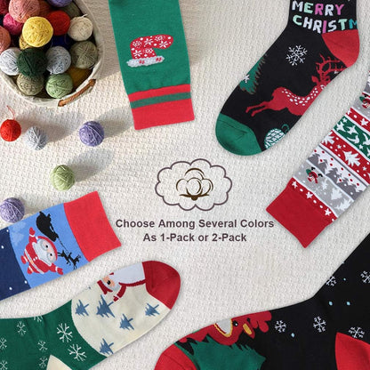 Christmas Socks, saillsen Holiday Colorful Novelty Cartoon Crew Socks Xmas Gift 1 Santa Snow