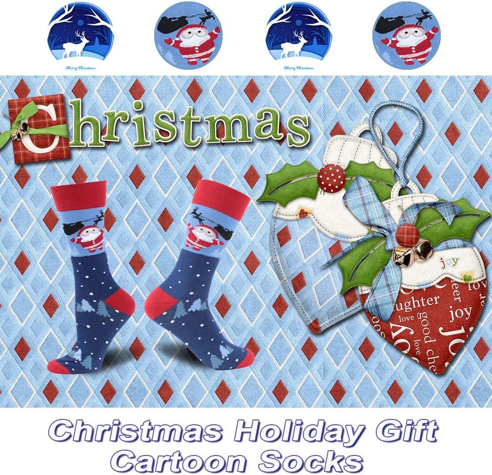 Christmas Socks, saillsen Holiday Colorful Novelty Cartoon Crew Socks Xmas Gift 1 Santa Snow