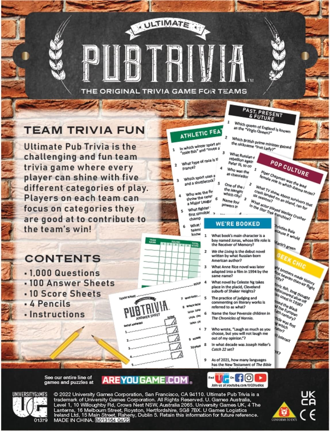 Ultimate Pub Trivia Team Trivia Game, Over 1000 Questions for Weekly Party Game Nights and Live Stream Quiz Events, Perfect for Ages 12 and Up and 4 or More Players from University Games , Red