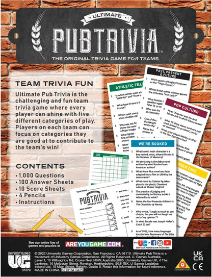 Ultimate Pub Trivia Team Trivia Game, Over 1000 Questions for Weekly Party Game Nights and Live Stream Quiz Events, Perfect for Ages 12 and Up and 4 or More Players from University Games , Red