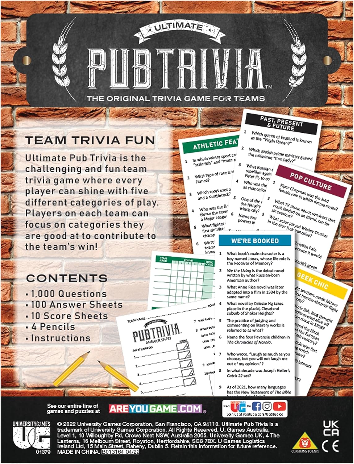 Ultimate Pub Trivia Team Trivia Game, Over 1000 Questions for Weekly Party Game Nights and Live Stream Quiz Events, Perfect for Ages 12 and Up and 4 or More Players from University Games , Red