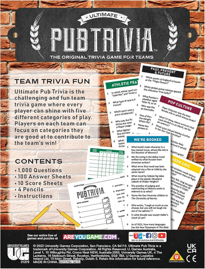 Ultimate Pub Trivia Team Trivia Game, Over 1000 Questions for Weekly Party Game Nights and Live Stream Quiz Events, Perfect for Ages 12 and Up and 4 or More Players from University Games , Red