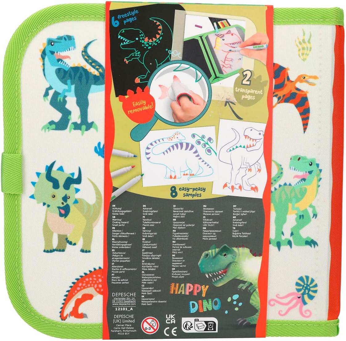 Depesche Dino World Paint & Swipe Book 12101 Colouring Book with Wipe Clean Pages Includes 6 Fibre Pens