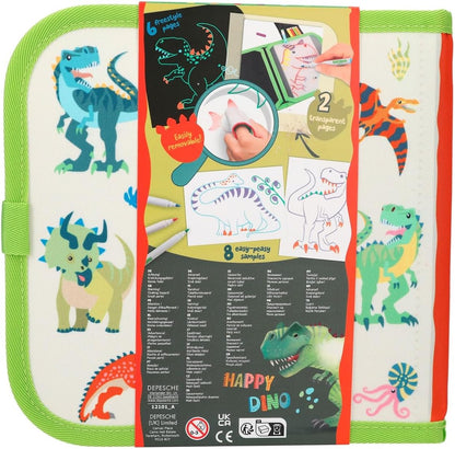 Depesche Dino World Paint & Swipe Book 12101 Colouring Book with Wipe Clean Pages Includes 6 Fibre Pens