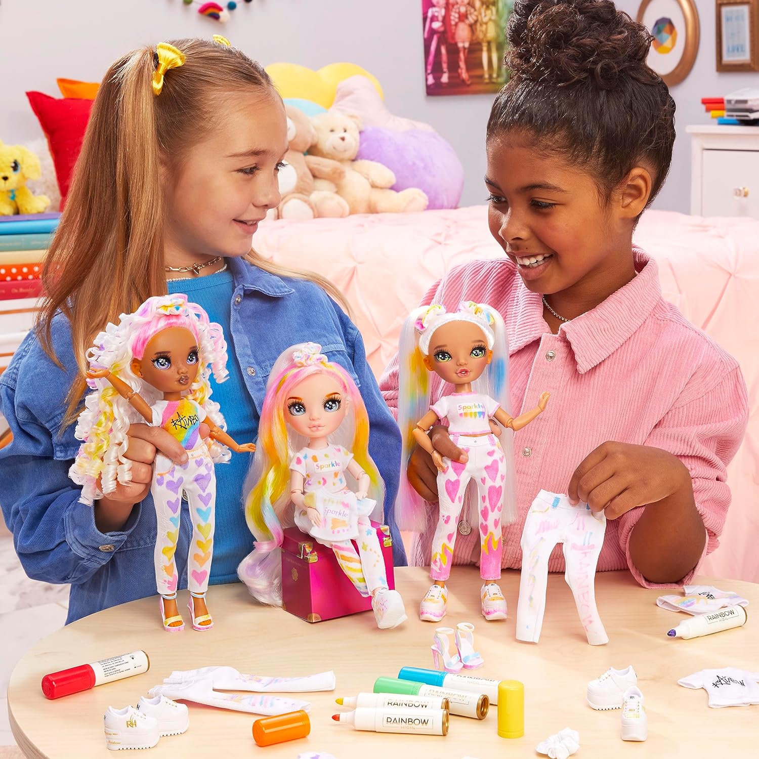 Rainbow High Colour & Create Fashion DIY Doll - Purple Eyes, Curly Hair, Bonus Top & Shoes, and Washable Rainbow Markers - Colour, Create, Play, Rinse, Repeat - For Kids 4-12 Years Old & Collectors