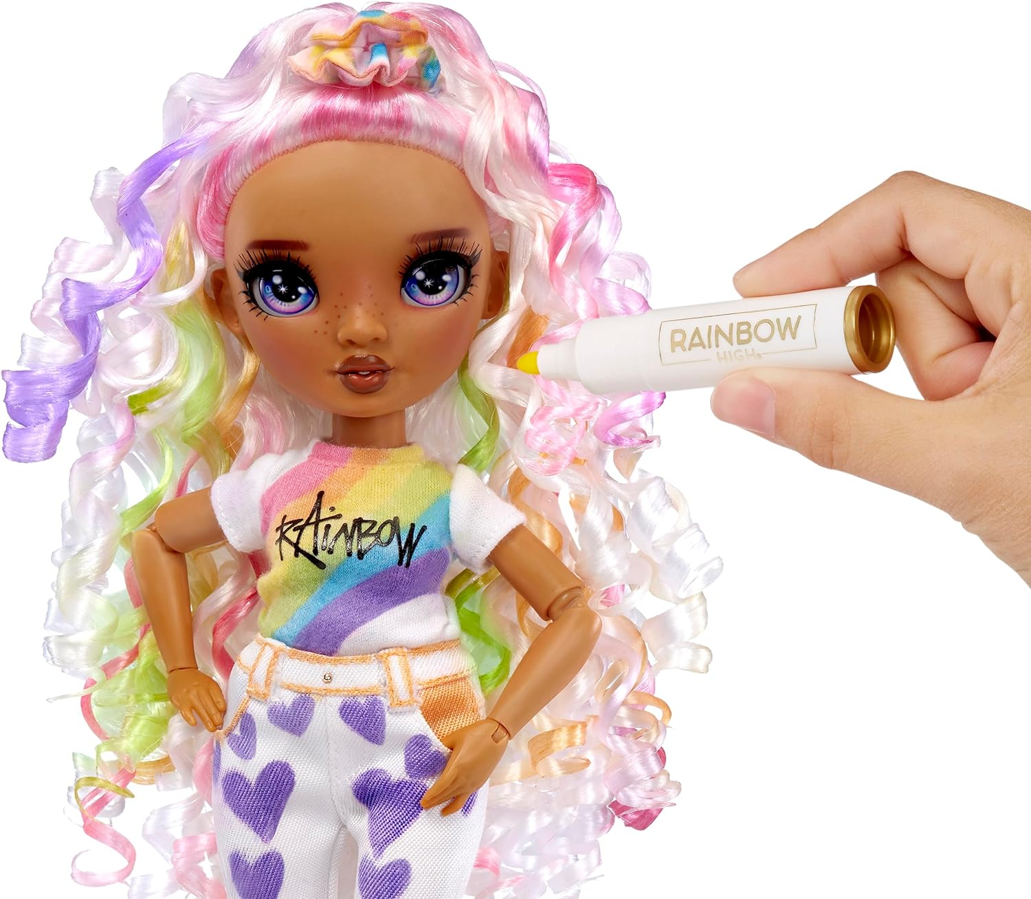 Rainbow High Colour & Create Fashion DIY Doll - Purple Eyes, Curly Hair, Bonus Top & Shoes, and Washable Rainbow Markers - Colour, Create, Play, Rinse, Repeat - For Kids 4-12 Years Old & Collectors
