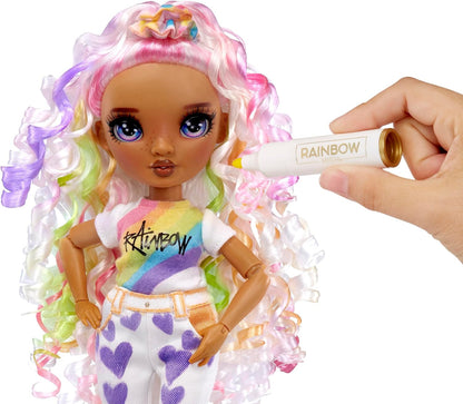 Rainbow High Colour & Create Fashion DIY Doll - Purple Eyes, Curly Hair, Bonus Top & Shoes, and Washable Rainbow Markers - Colour, Create, Play, Rinse, Repeat - For Kids 4-12 Years Old & Collectors