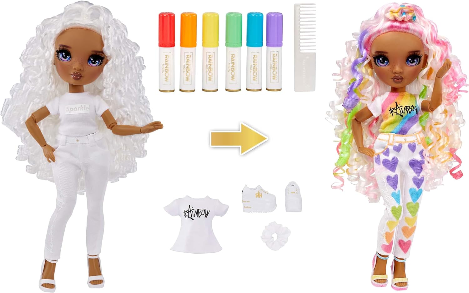 Rainbow High Colour & Create Fashion DIY Doll - Purple Eyes, Curly Hair, Bonus Top & Shoes, and Washable Rainbow Markers - Colour, Create, Play, Rinse, Repeat - For Kids 4-12 Years Old & Collectors