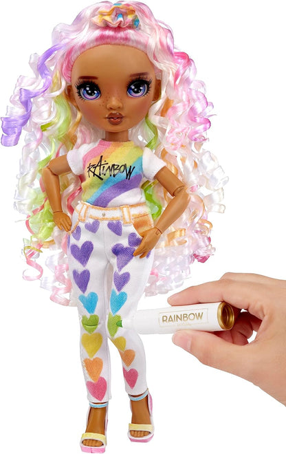 Rainbow High Colour & Create Fashion DIY Doll - Purple Eyes, Curly Hair, Bonus Top & Shoes, and Washable Rainbow Markers - Colour, Create, Play, Rinse, Repeat - For Kids 4-12 Years Old & Collectors