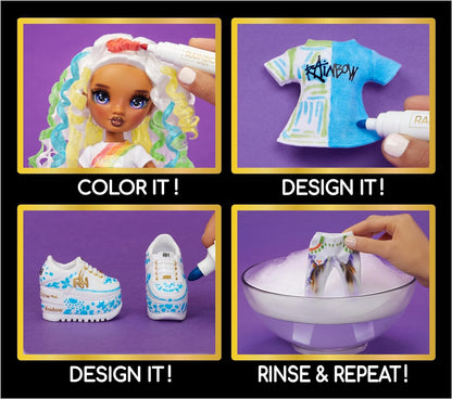 Rainbow High Colour & Create Fashion DIY Doll - Purple Eyes, Curly Hair, Bonus Top & Shoes, and Washable Rainbow Markers - Colour, Create, Play, Rinse, Repeat - For Kids 4-12 Years Old & Collectors