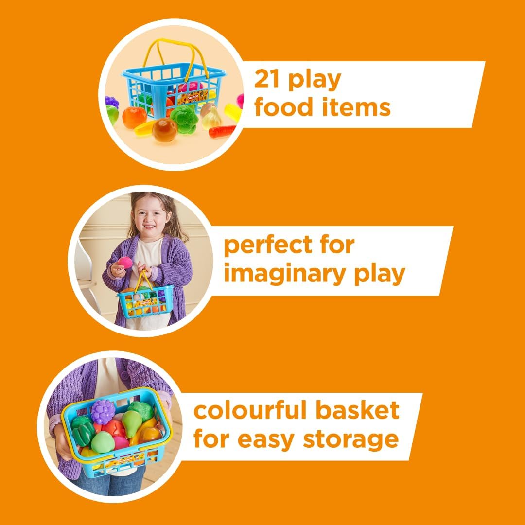Casdon Fruit & Veg. Assorted Toy Basket with Fruits & Vegetables for Children Aged 2+. Perfect for Playing Shops