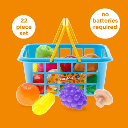 Casdon Fruit & Veg. Assorted Toy Basket with Fruits & Vegetables for Children Aged 2+. Perfect for Playing Shops
