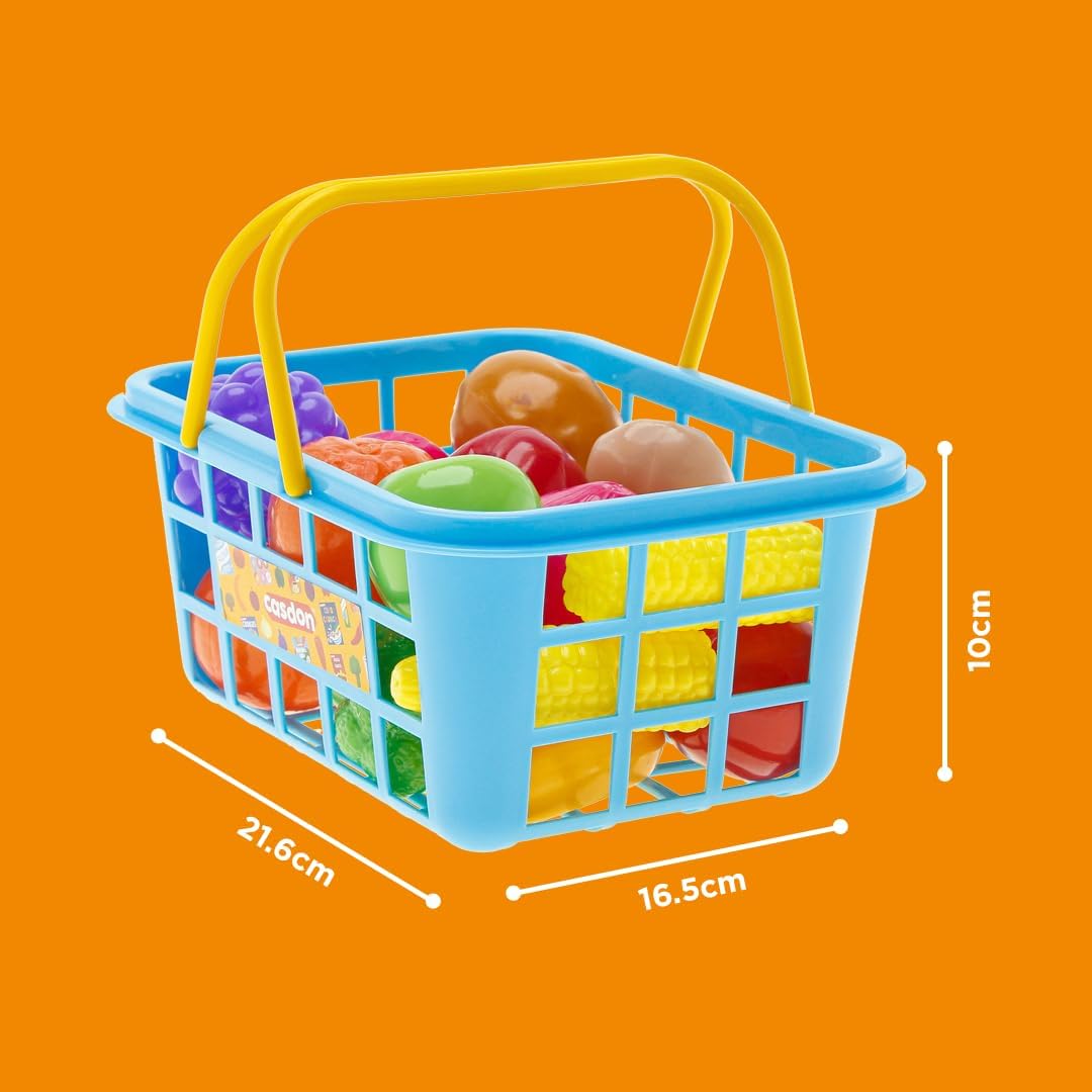Casdon Fruit & Veg. Assorted Toy Basket with Fruits & Vegetables for Children Aged 2+. Perfect for Playing Shops