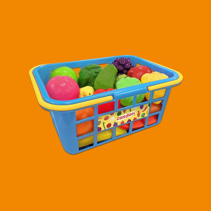 Casdon Fruit & Veg. Assorted Toy Basket with Fruits & Vegetables for Children Aged 2+. Perfect for Playing Shops