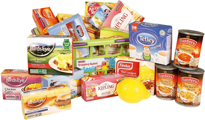 Casdon Shopping Basket. Colourful Toy Shopping Basket for Children Aged 2+. Comes with Miniature Versions of Popular Branded Foods