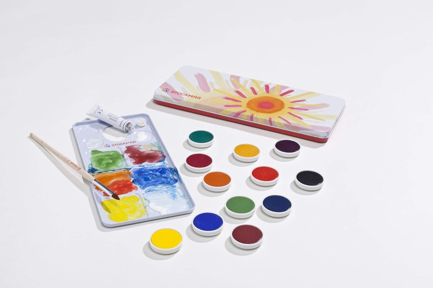 Stockmar Deckfarben - 12 Farben + Deckweiß + Pinsel + Mischpalette