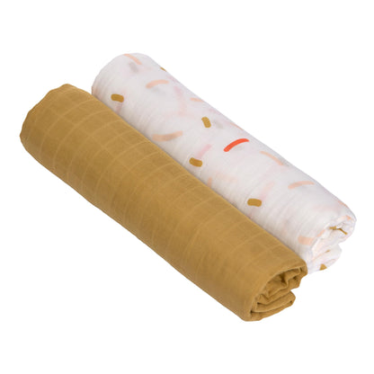Lässig Puck Manta de bebé Tela de Gasa Juego de 2 Piezas de algodón 120 x 120 cm/Heavenly Soft Swaddle XL Little Mateys Spicy Orange
