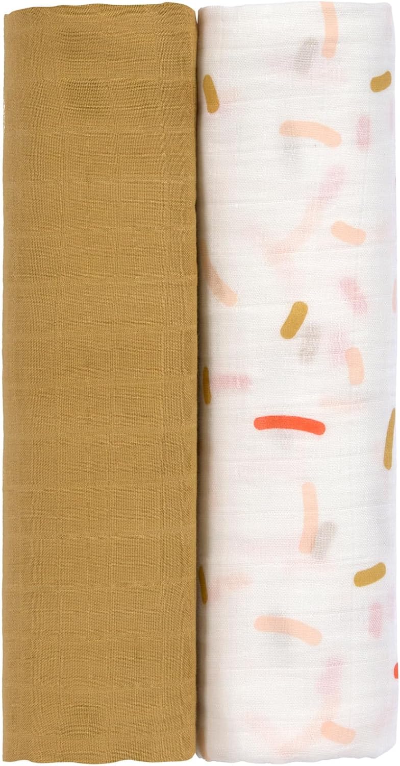 Lässig Puck Manta de bebé Tela de Gasa Juego de 2 Piezas de algodón 120 x 120 cm/Heavenly Soft Swaddle XL Little Mateys Spicy Orange