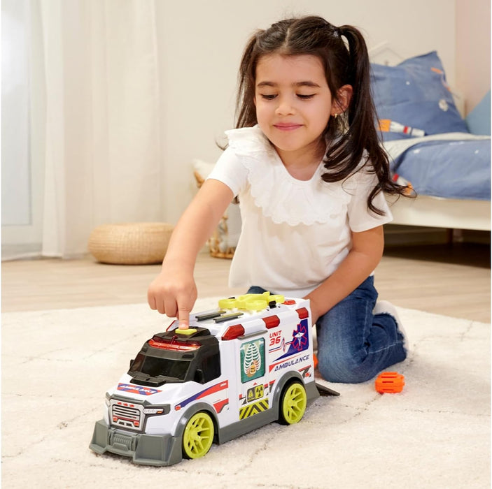 Dickie Toys - großer Spielzeug-Krankenwagen mit vielen Extras (35,5 cm) - Rettungswagen mit Spiel-Drohne, Zubehör, Licht & Sound, Spielzeugauto für Kinder ab 3 Jahre