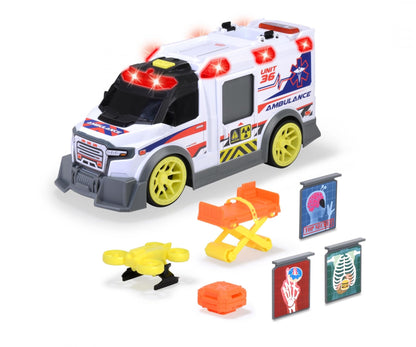 Dickie Toys - großer Spielzeug-Krankenwagen mit vielen Extras (35,5 cm) - Rettungswagen mit Spiel-Drohne, Zubehör, Licht & Sound, Spielzeugauto für Kinder ab 3 Jahre