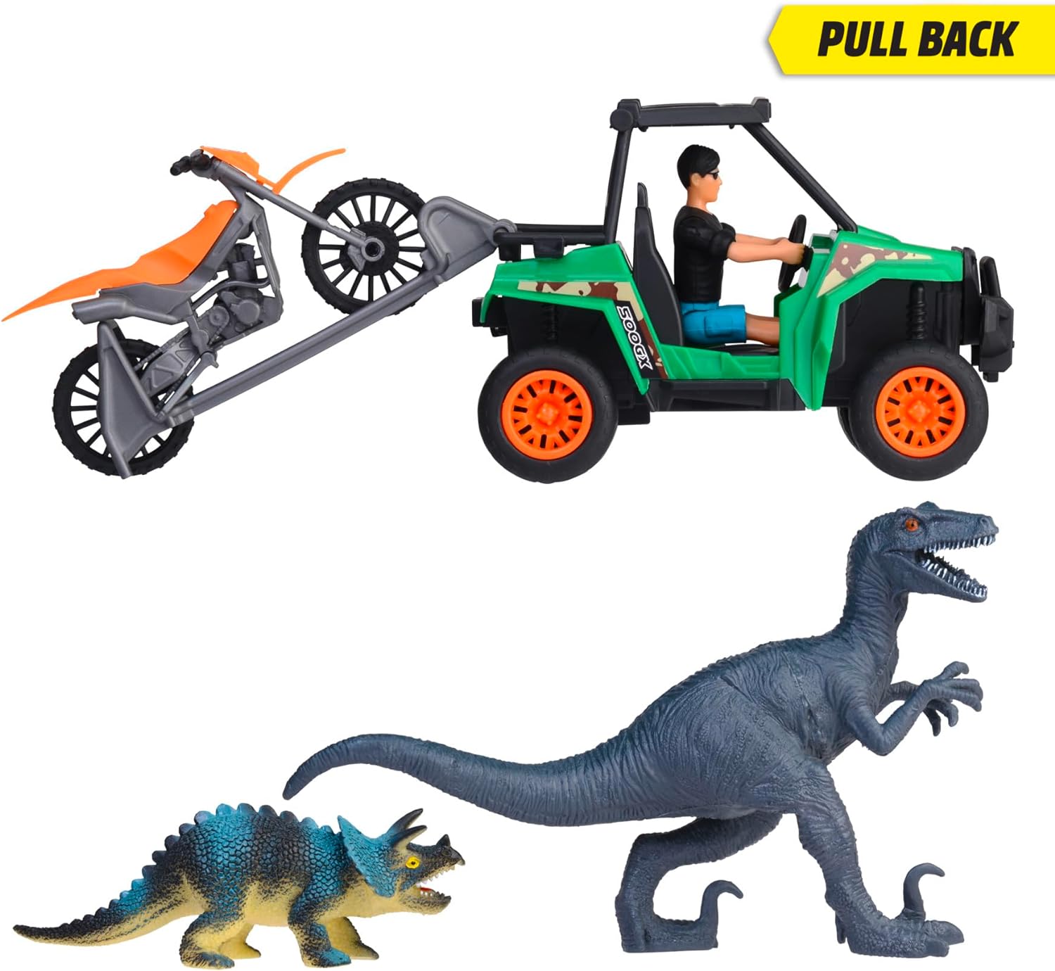 Dickie Toys - Spielzeugautos Dino Explorer - Dinosaurier Spielzeug mit 2 Fahrzeugen, 2 Dinosauriern & 1 Ranger-Figur, Spielzeug ab 3 Jahre