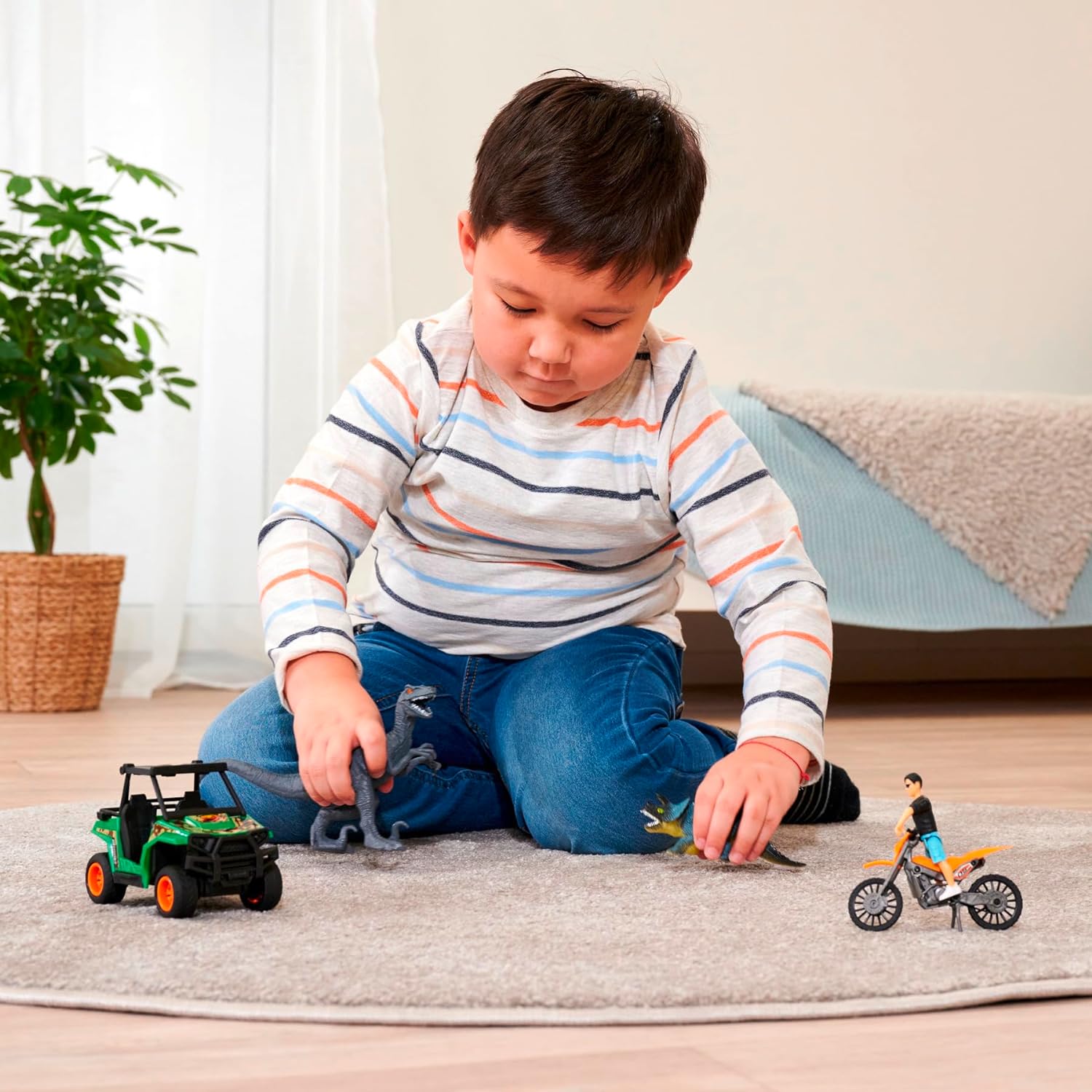 Dickie Toys - Spielzeugautos Dino Explorer - Dinosaurier Spielzeug mit 2 Fahrzeugen, 2 Dinosauriern & 1 Ranger-Figur, Spielzeug ab 3 Jahre