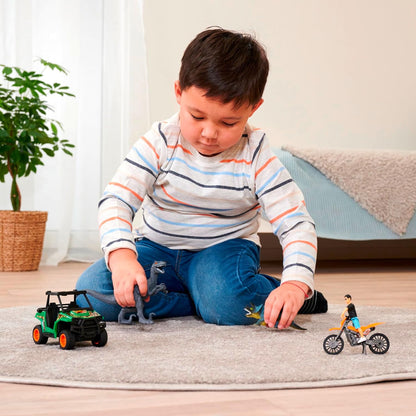 Dickie Toys - Spielzeugautos Dino Explorer - Dinosaurier Spielzeug mit 2 Fahrzeugen, 2 Dinosauriern & 1 Ranger-Figur, Spielzeug ab 3 Jahre