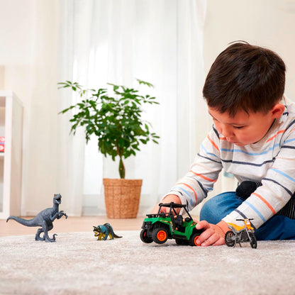 Dickie Toys - Spielzeugautos Dino Explorer - Dinosaurier Spielzeug mit 2 Fahrzeugen, 2 Dinosauriern & 1 Ranger-Figur, Spielzeug ab 3 Jahre